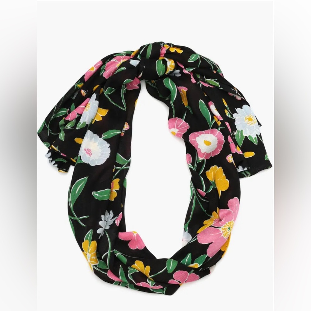 Black floral garden oblong scarf 30” x 80”Kate Spade New York       MSRP $98 NWT